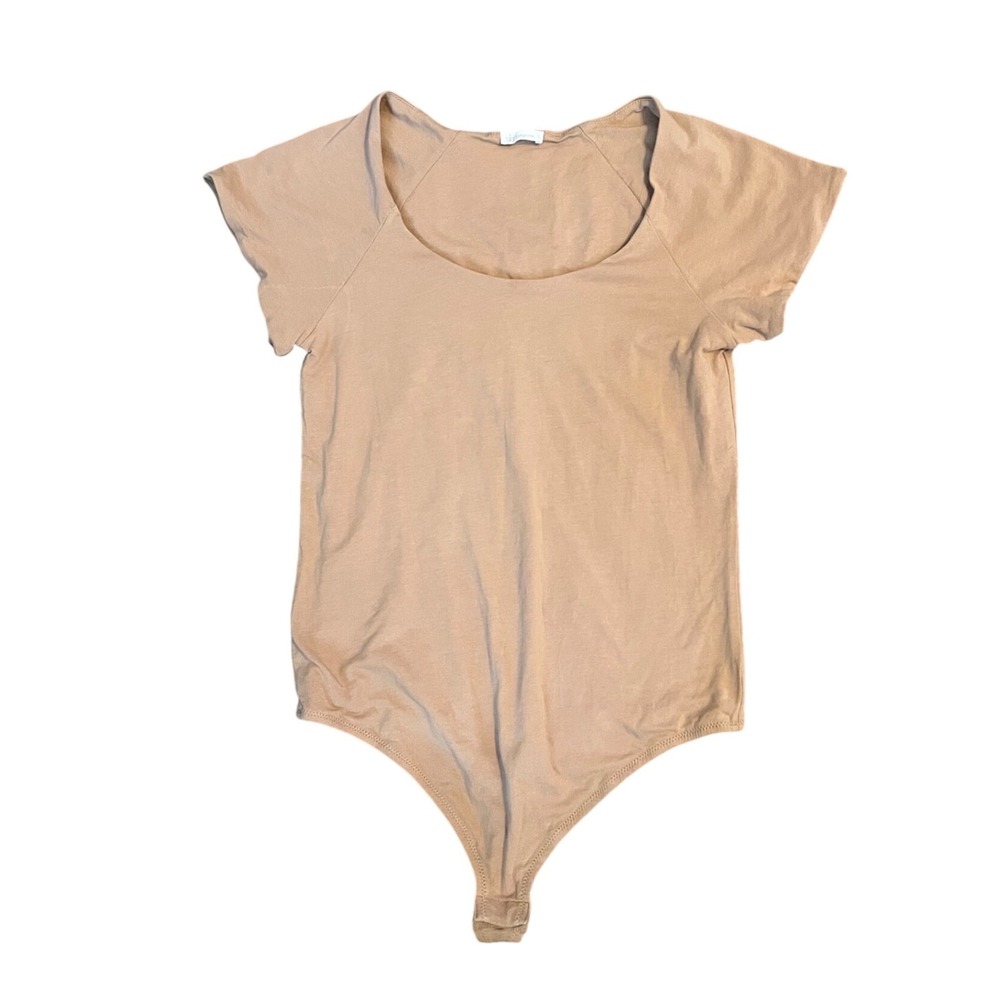Skin Organic Pima Cotton Short Sleeve Bodice Tan Beige Scoop Neck Small